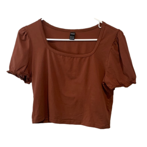 Shein Chocolate Brown Short Sleeve Crop Top XL Used - Picture 1 of 5